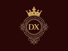 brief dx antiek Koninklijk luxe Victoriaans logo met sier- kader. vector