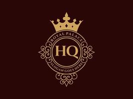 brief hq antiek Koninklijk luxe Victoriaans logo met sier- kader. vector