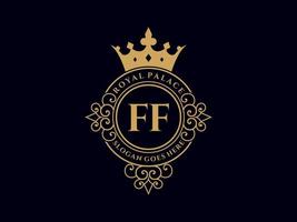 brief ff antiek Koninklijk luxe Victoriaans logo met sier- kader. vector