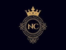 brief nc antiek Koninklijk luxe Victoriaans logo met sier- kader. vector