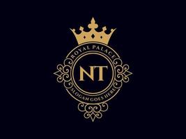 brief nt antiek Koninklijk luxe Victoriaans logo met sier- kader. vector