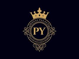 brief py antiek Koninklijk luxe Victoriaans logo met sier- kader. vector