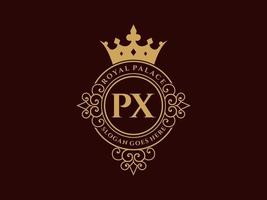 brief px antiek Koninklijk luxe Victoriaans logo met sier- kader. vector