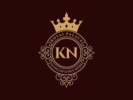 brief kn antiek Koninklijk luxe Victoriaans logo met sier- kader. vector