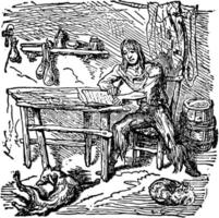 Robinson cruso en zijn dagboek, wijnoogst illustratie vector