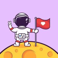 schattig tekenfilm astronaut Aan de maan met raket vector illustratie