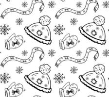 winter hoed, sjaal en wanten naadloos patroon tekening. patroon wit en zwart. vector illustratie