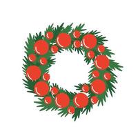 vector Kerstmis krans met rood ballen illustratie. vlak Kerstmis krans geïsoleerd