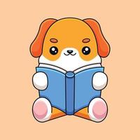 schattig hond lezing boek tekenfilm mascotte tekening kunst hand- getrokken concept vector kawaii icoon illustratie