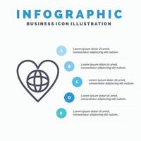 ecologie milieu wereld hart Leuk vinden lijn icoon met 5 stappen presentatie infographics achtergrond vector