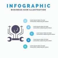 ontwikkeling bouwkunde groei hack hacken solide icoon infographics 5 stappen presentatie achtergrond vector