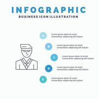 Mens gebruiker manager leerling lijn icoon met 5 stappen presentatie infographics achtergrond vector