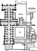 plan van Durham kathedraal een voorbeeld van Engels gotisch architectuur wijnoogst gravure. vector