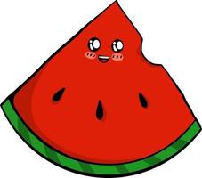 watermeloen met een gezicht, illustratie, vector Aan een wit achtergrond.