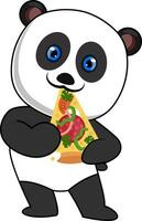 panda aan het eten pizza, illustratie, vector Aan wit achtergrond.