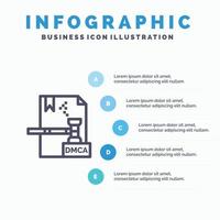 bedrijf auteursrechten digitaal dmca het dossier lijn icoon met 5 stappen presentatie infographics achtergrond vector