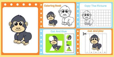 werkbladen pak voor kinderen met gorilla vector. kinderen studie boek vector