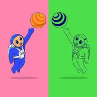 vector illustratie van astronaut, astronaut spelen planeet bal,