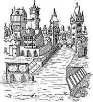 middeleeuws dorp, wijnoogst illustratie vector