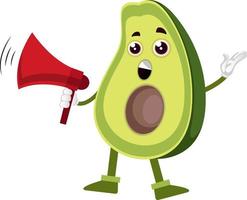 avocado Holding megafoon, illustratie, vector Aan wit achtergrond.