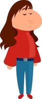 meisje in een rood coltrui, illustratie, vector Aan een wit achtergrond.