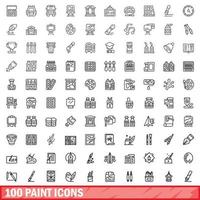 100 verf pictogrammen set, schets stijl vector