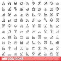 100 hond pictogrammen set, schets stijl vector