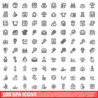 100 spa pictogrammen set, schets stijl vector