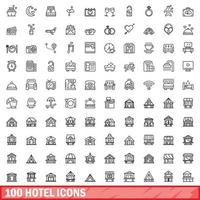 100 hotel iconen set, Kaderstijl vector