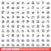 100 auto iconen set, Kaderstijl vector