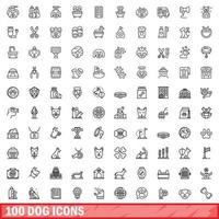 100 hond pictogrammen set, schets stijl vector