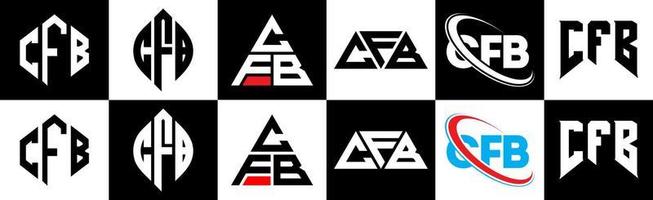 cfb brief logo ontwerp in zes stijl. cfb veelhoek, cirkel, driehoek, zeshoek, vlak en gemakkelijk stijl met zwart en wit kleur variatie brief logo reeks in een tekengebied. cfb minimalistische en klassiek logo vector