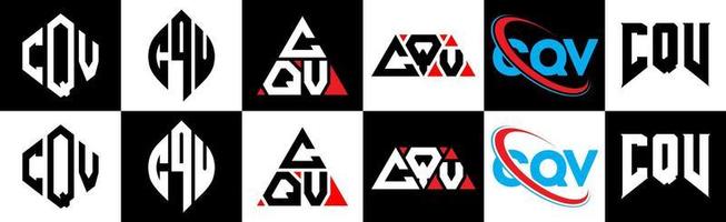 cqv brief logo ontwerp in zes stijl. cqv veelhoek, cirkel, driehoek, zeshoek, vlak en gemakkelijk stijl met zwart en wit kleur variatie brief logo reeks in een tekengebied. cqv minimalistische en klassiek logo vector