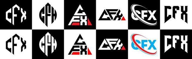 cfx brief logo ontwerp in zes stijl. cfx veelhoek, cirkel, driehoek, zeshoek, vlak en gemakkelijk stijl met zwart en wit kleur variatie brief logo reeks in een tekengebied. cfx minimalistische en klassiek logo vector