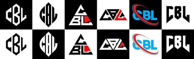 cbl brief logo ontwerp in zes stijl. cbl veelhoek, cirkel, driehoek, zeshoek, vlak en gemakkelijk stijl met zwart en wit kleur variatie brief logo reeks in een tekengebied. cbl minimalistische en klassiek logo vector