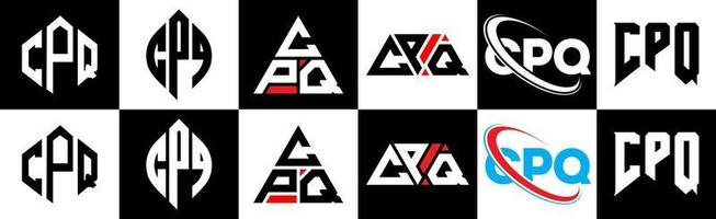 cpq brief logo ontwerp in zes stijl. cpq veelhoek, cirkel, driehoek, zeshoek, vlak en gemakkelijk stijl met zwart en wit kleur variatie brief logo reeks in een tekengebied. cpq minimalistische en klassiek logo vector