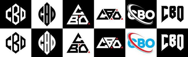 cbo brief logo ontwerp in zes stijl. cbo veelhoek, cirkel, driehoek, zeshoek, vlak en gemakkelijk stijl met zwart en wit kleur variatie brief logo reeks in een tekengebied. cbo minimalistische en klassiek logo vector