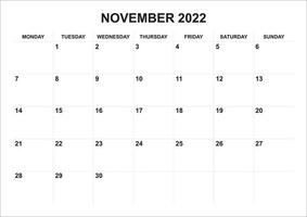 kalender november 2022 begin Aan maandag vector