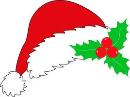 feestelijk hoed van de kerstman claus. hulst. symbool van nieuw jaar en Kerstmis vakantie. vector