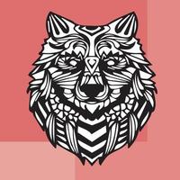complex wolf ontwerp gemaakt met zwart en wit lijnen Aan een pink achtergrond vector