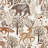 naadloos patroon met schattige bosdieren, bomen en bladeren. Scandinavische bos illustratie. perfect voor textiel, behang of printontwerp. vector