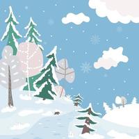 schattig tekenfilm winter Woud landschap. besneeuwd park achtergrond. vlak vector illustratie