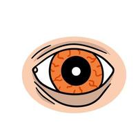 oog. menselijk orgaan van visie. moe kijken en pijnlijk Look. ooglid en rood oogbol met aderen. zien en horloge. concept slapeloosheid. tekenfilm illustratie geïsoleerd Aan wit vector