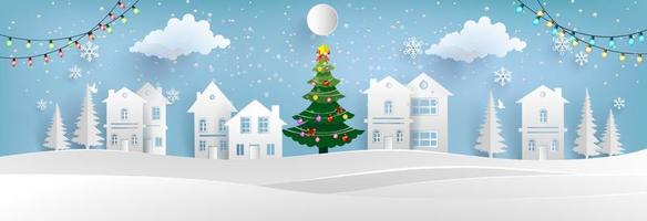 banier achtergrond voor Kerstmis en nieuw jaar met huis en decoratie vector