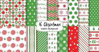 vrolijk Kerstmis en gelukkig nieuw jaar reeks van rood en wit naadloos achtergronden met vakantie symbolen snoep snoepgoed, bomen, sneeuwvlokken, Kerstmis bal, geschenk en abstract patronen. vector verzameling.