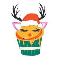 cupcakes van gezicht van een schattig Kerstmis hert. vlak ontwerp vector illustratie.cartoon