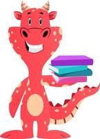 rood draak is Holding boeken, illustratie, vector Aan wit achtergrond.