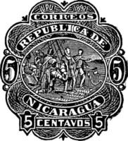 Nicaragua 5 centavos envelop in 1892, wijnoogst illustratie. vector