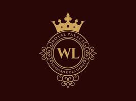 brief wl antiek Koninklijk luxe Victoriaans logo met sier- kader. vector