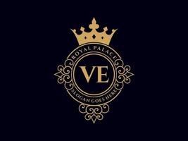 brief ve antiek Koninklijk luxe Victoriaans logo met sier- kader. vector